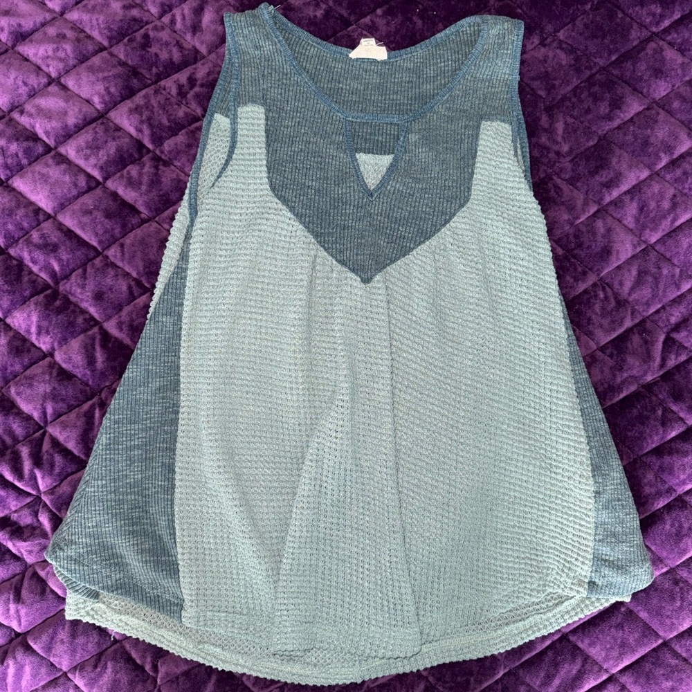 POL Blue Textured Tank Top